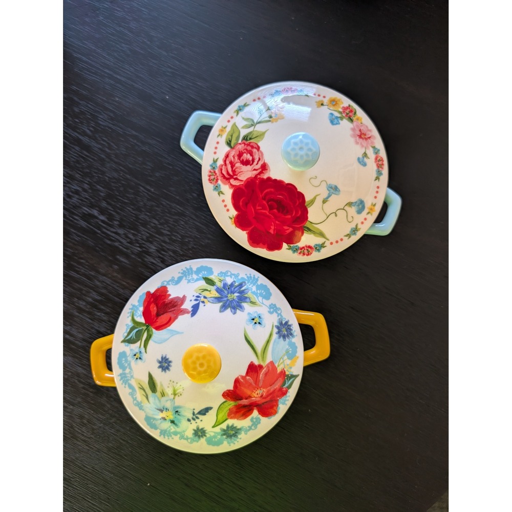 Pioneer Woman Stoneware Mini Cocottes‎ Set of 2 Floral Lidded Casserole Cottage